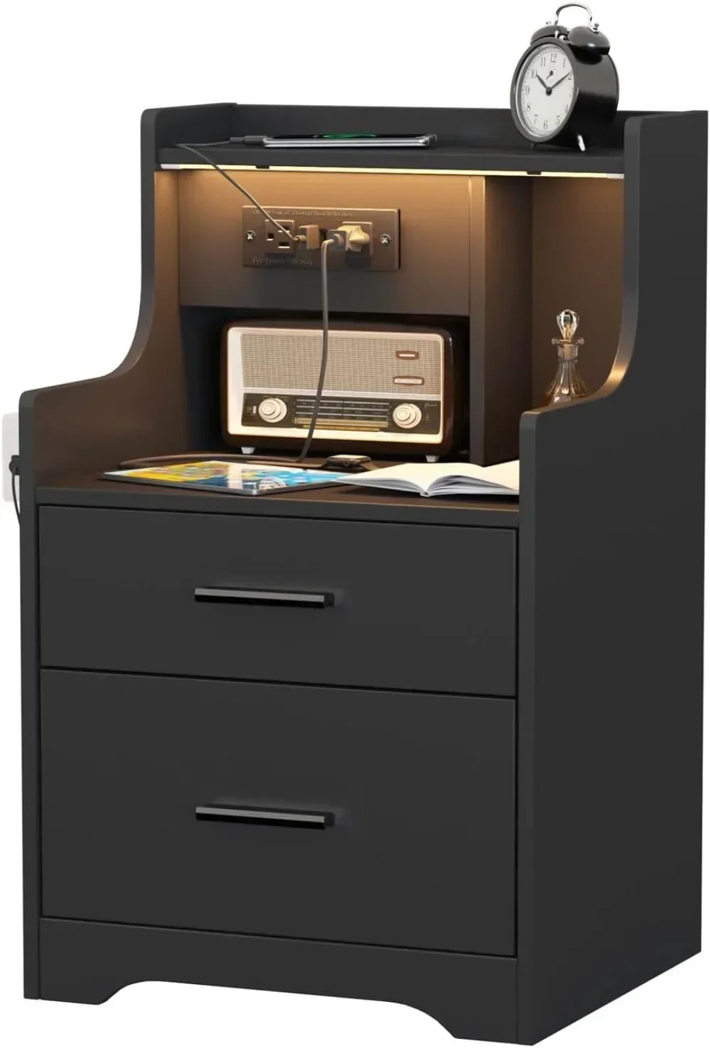 Nightstand with Charging Station & LED Lights, Black Nightstand with 2 Drawers and Open Storage, Bed Side Table Night Stand
Nightstand with Charging Station & LED Lights, Black Nightstand with 2 Drawers and Open Storage, Bed Side Table Night Stand