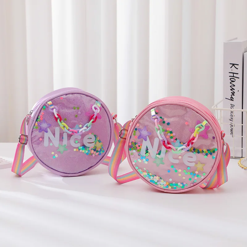 Модные круглые сумки на плечо с блестками для детей, детская красочная сумка через плечо с буквенным принтом и цепочкой, милый портативный кошелек для девочек, клатч
Модные круглые сумки на плечо с блестками для детей, детская красочная сумка через плечо с буквенным принтом и цепочкой, милый портативный кошелек для девочек, клатч