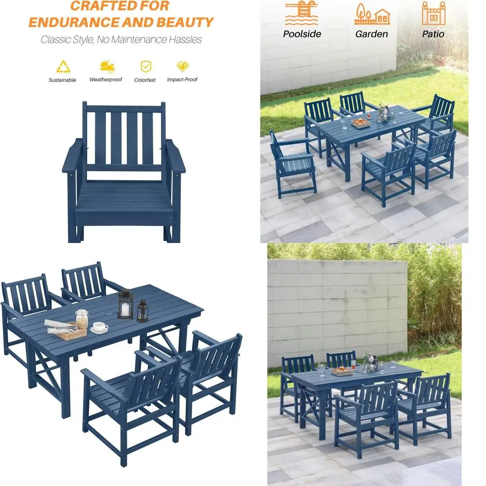 Синий уличный обеденный набор из HDPE с столом, 4 стульями и отверстием для зонта
Синий уличный обеденный набор из HDPE с столом, 4 стульями и отверстием для зонта