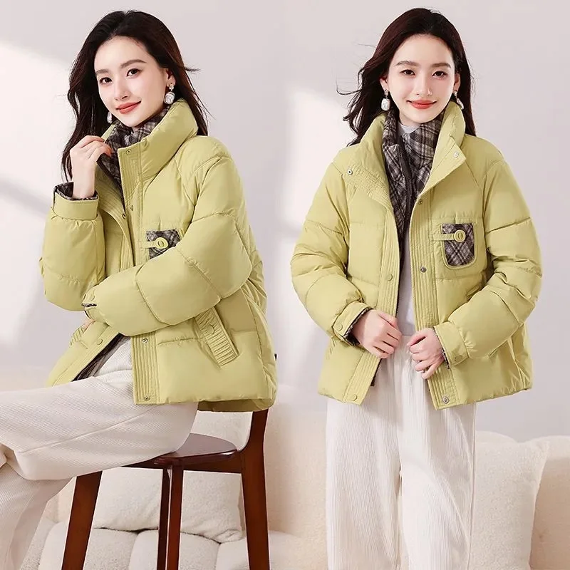 Fake Two-Piece Plaid Cotton-Padded Jacket Female Parkas 2025 Winter New Warm Cotton Padded Coat Women Explosions Thicken Outwear
Fake Two-Piece Plaid Cotton-Padded Jacket Female Parkas 2025 Winter New Warm Cotton Padded Coat Women Explosions Thicken Outwear
