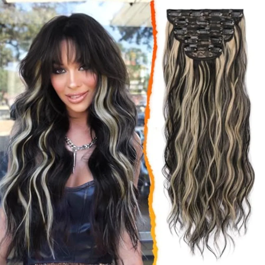 Black and Blonde Clip in Hair Extensions - Black Blonde Highlights Long Wavy Clip in Hair Extensions for Women - 20 Inch 5 PCS
Black and Blonde Clip in Hair Extensions - Black Blonde Highlights Long Wavy Clip in Hair Extensions for Women - 20 Inch 5 PCS