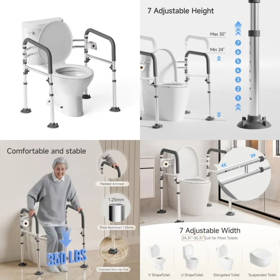 Toilet Safety Rails, Height-Adjustable Toilet Frame Width-Adjustable Toilet Handles Foldable Toilet Rail Provides Support for S
Toilet Safety Rails, Height-Adjustable Toilet Frame Width-Adjustable Toilet Handles Foldable Toilet Rail Provides Support for S
