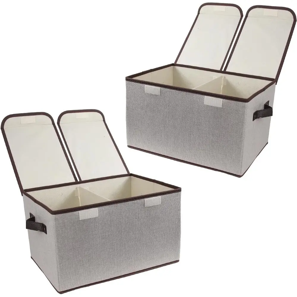 Серые тканевые ящики для хранения с двойными крышками и разделителями, большой органайзер из 2 штук для дома и офиса
Серые тканевые ящики для хранения с двойными крышками и разделителями, большой органайзер из 2 штук для дома и офиса