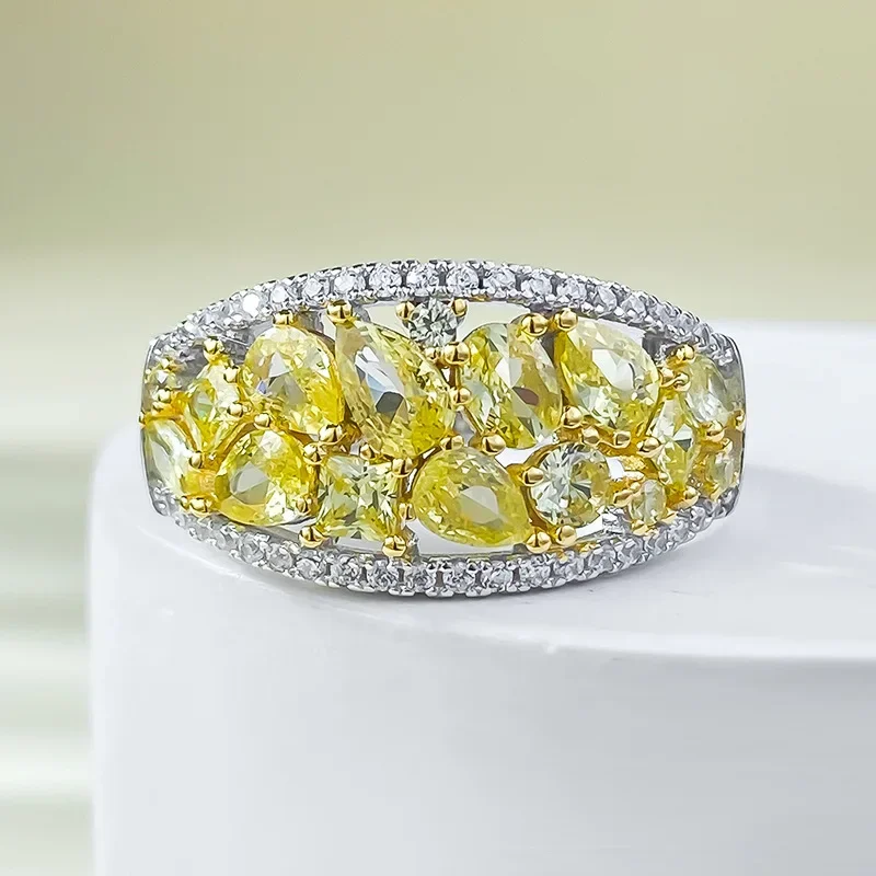 High Quality Micro Inlaid Zircon High Carbon Diamond Yellow Diamond Ring for Women with Full Diamond Trendy Wedding Jewelry
High Quality Micro Inlaid Zircon High Carbon Diamond Yellow Diamond Ring for Women with Full Diamond Trendy Wedding Jewelry