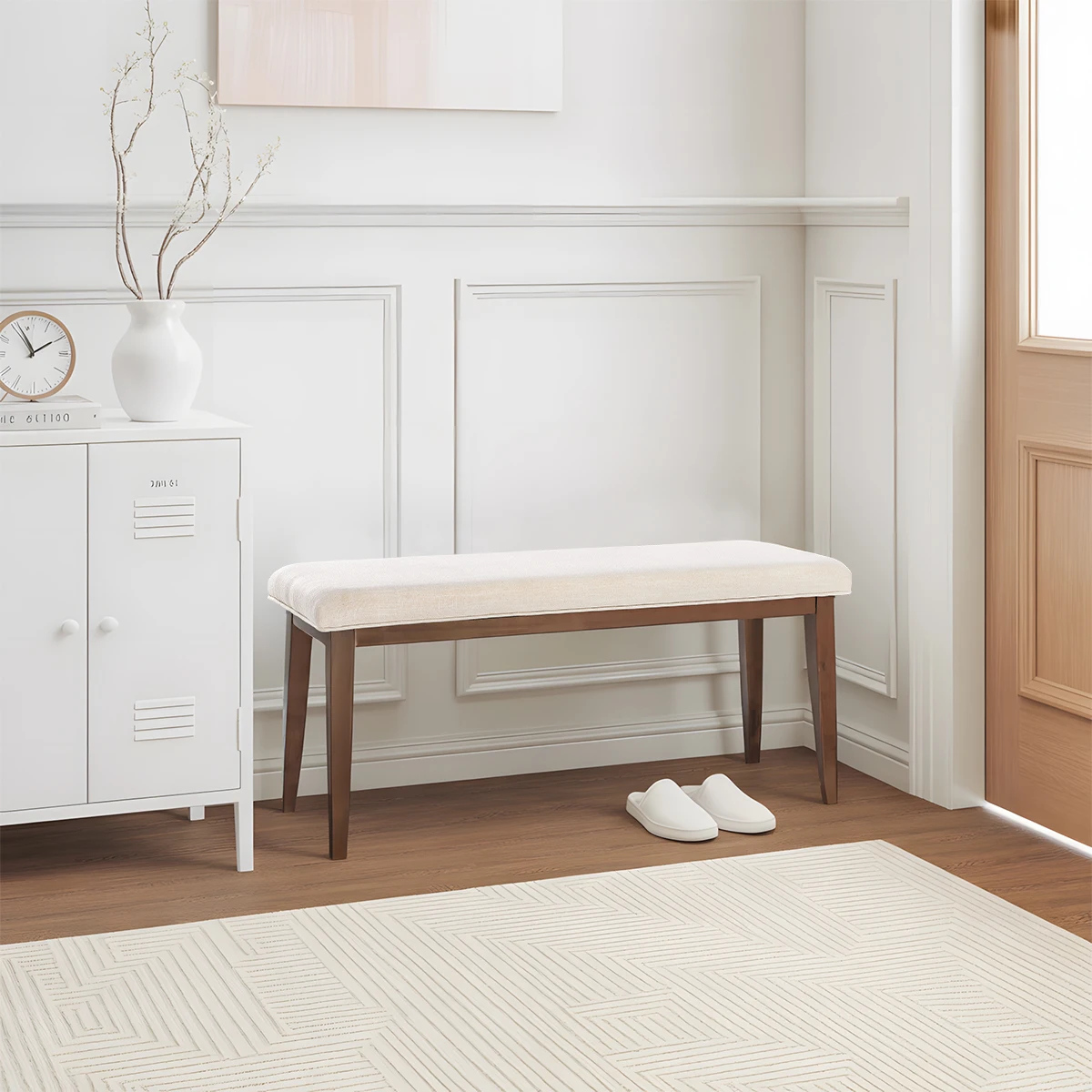 Upholstered Bench for End of Bed, 42.5" Bedroom Bench with Seat Cushion and Solid Wood Legs, Entryway Bench for Living Room, Hallway, or Indoor Entry
Upholstered Bench for End of Bed, 42.5" Bedroom Bench with Seat Cushion and Solid Wood Legs, Entryway Bench for Living Room, Hallway, or Indoor Entry