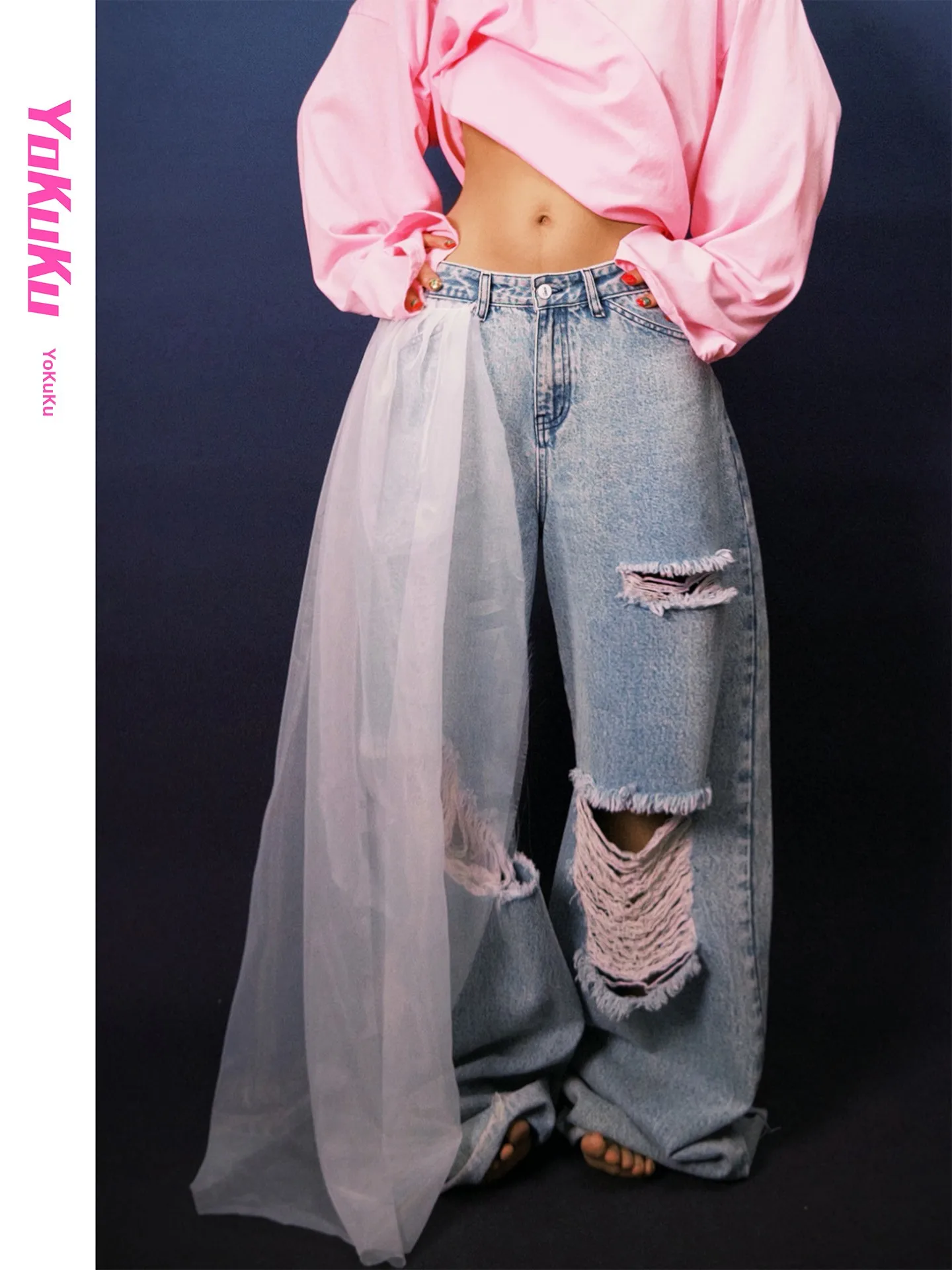 Slimming High-Street Design Loose Women's Jeans Cool Splicing Hole Punch Wide Leg Pants Cotton Natural Waist Button Closure
Slimming High-Street Design Loose Women's Jeans Cool Splicing Hole Punch Wide Leg Pants Cotton Natural Waist Button Closure