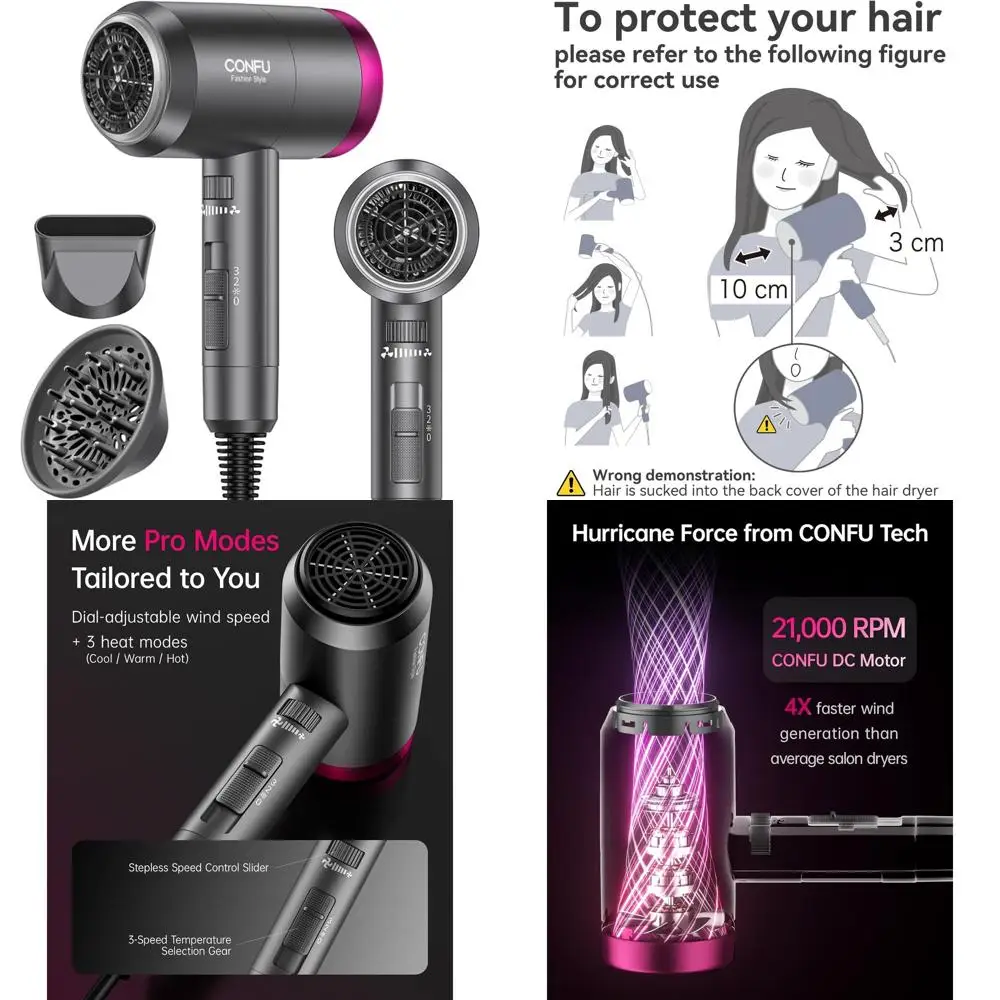 Портативный легкий фен мощностью 1600 Вт с быстрой сушкой, отрицательными ионами, 3 режимами нагрева, регулировкой скорости, диффузором и концентратором
Портативный легкий фен мощностью 1600 Вт с быстрой сушкой, отрицательными ионами, 3 режимами нагрева, регулировкой скорости, диффузором и концентратором