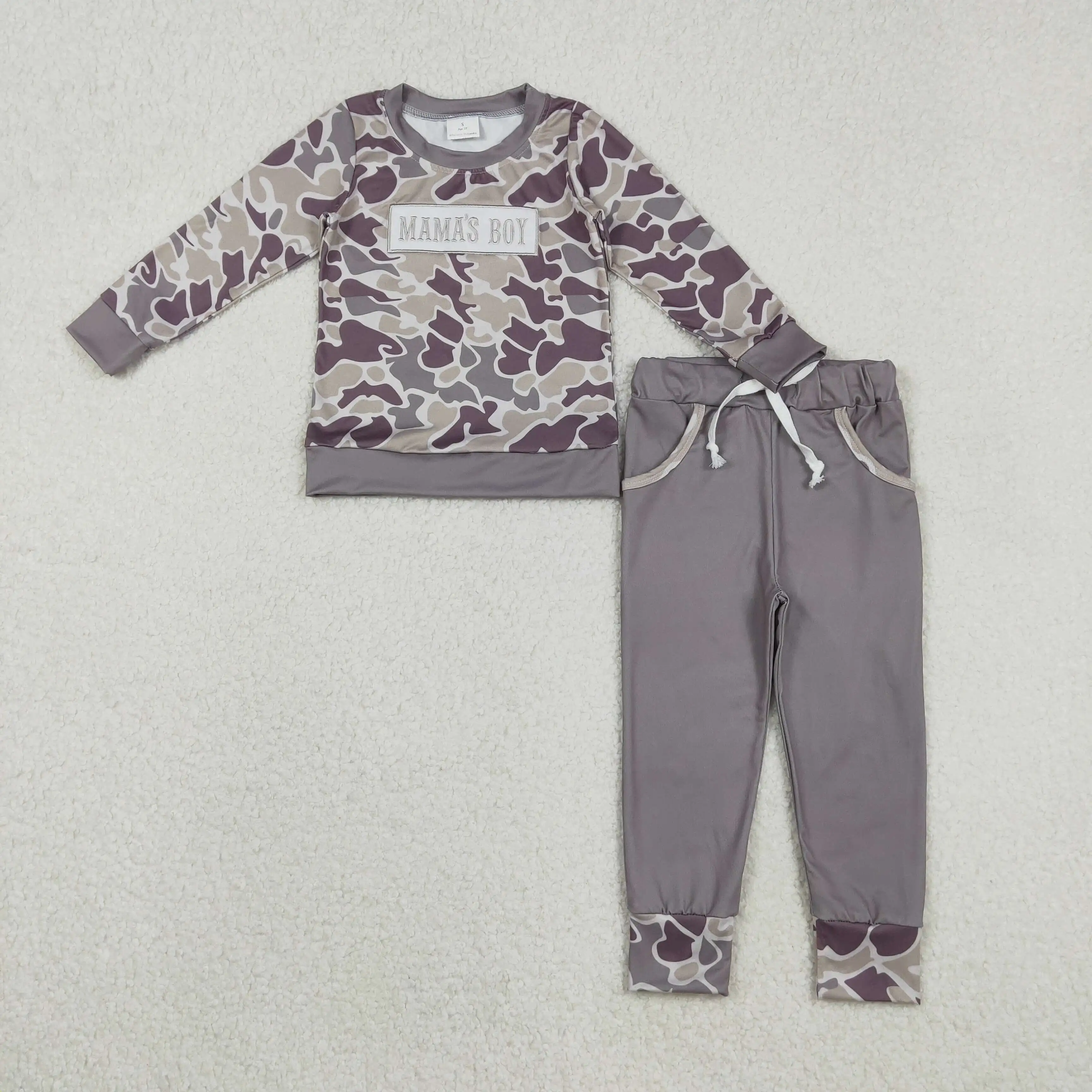Sibling Mama's Boy Baby Boys Dark Grey Camo Jogger Pants Set with Pockets Embroidered Top And Pocket Pants Children's Clothing S
Sibling Mama's Boy Baby Boys Dark Grey Camo Jogger Pants Set with Pockets Embroidered Top And Pocket Pants Children's Clothing S