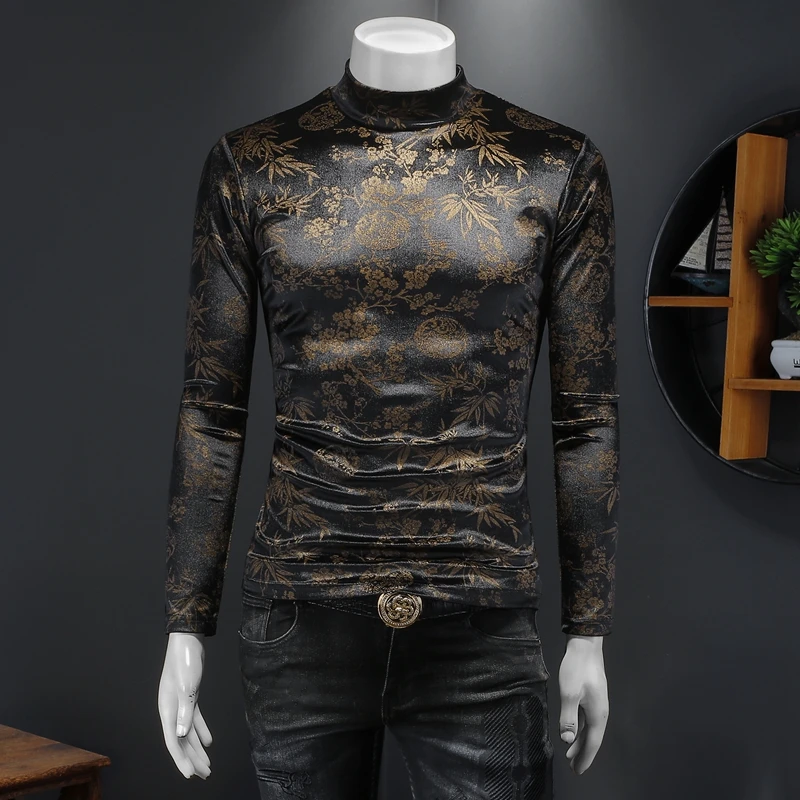 Velvet Vintage Casual T Shirt For Men Long Sleeve Floral Jacquard Autumn Quality Soft Comfortable Turtleneck Camisetas De Hombre
Velvet Vintage Casual T Shirt For Men Long Sleeve Floral Jacquard Autumn Quality Soft Comfortable Turtleneck Camisetas De Hombre