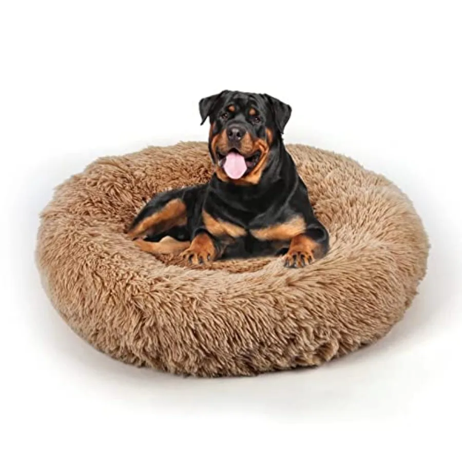 Calming round plush pet bed for dogs and cats faux fur material beige ultra-soft donut design with raised edges for security an
Calming round plush pet bed for dogs and cats faux fur material beige ultra-soft donut design with raised edges for security an