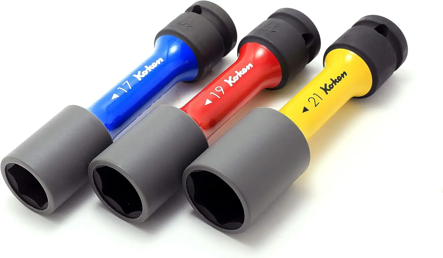 Набор торцевых головок для тонкостенных колесных гаек, квадратный привод 1/2 дюйма, 6 точек размеров 17 мм, 19 мм и 21 мм.
Набор торцевых головок для тонкостенных колесных гаек, квадратный привод 1/2 дюйма, 6 точек размеров 17 мм, 19 мм и 21 мм.