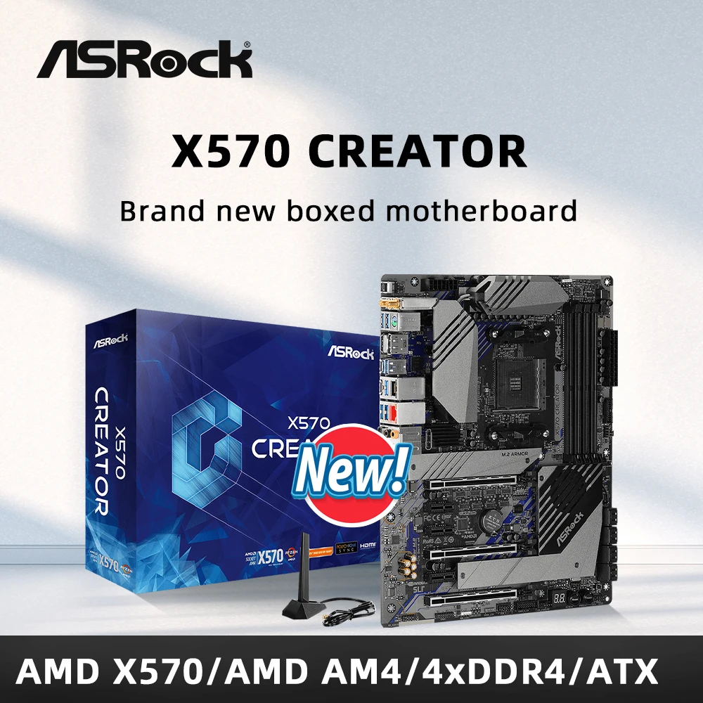 Материнская плата ASRock X570 CREATOR с поддержкой 5600X 3600X 5600G 5700X 5700X3D 5800X3D 5800X Процессор AM4 4xDDR4 M.2 HDMI ATX Материнская плата 
Материнская плата ASRock X570 CREATOR с поддержкой 5600X 3600X 5600G 5700X 5700X3D 5800X3D 5800X Процессор AM4 4xDDR4 M.2 HDMI ATX Материнская плата