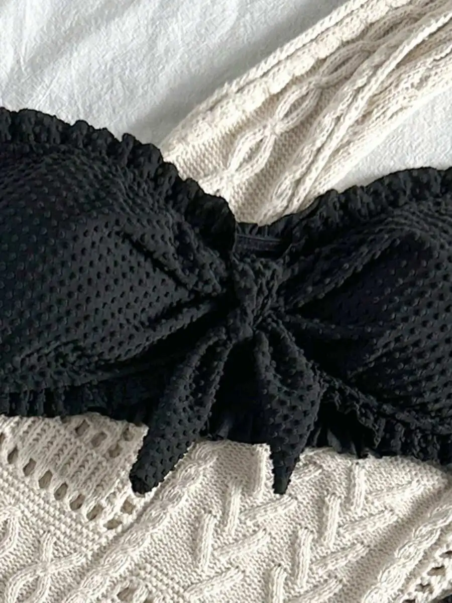 Womens Black Solid Ruched Bikini Top With Bow Detail Beach Swimwear
Womens Black Solid Ruched Bikini Top With Bow Detail Beach Swimwear