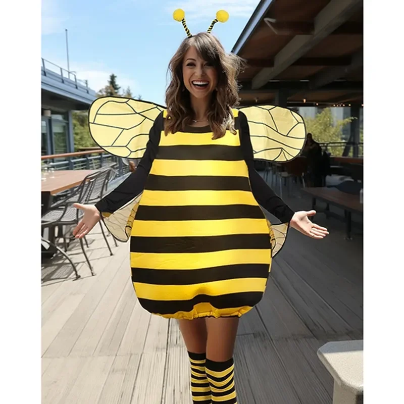 Striped Patchwork Bee Costume for Women Funny Animal Halloween Adult Costumes with Knee-high Socks and Hair Hoop Cosplay Outfit
Striped Patchwork Bee Costume for Women Funny Animal Halloween Adult Costumes with Knee-high Socks and Hair Hoop Cosplay Outfit