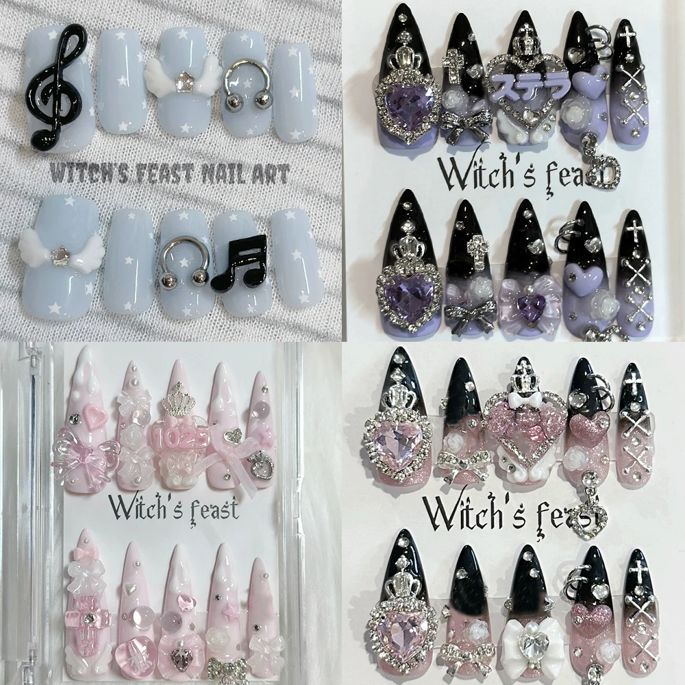 Japanese Spicy Girl Long Almond Handmade Press On Nails 3D Metal Chain Bow Lock Rhinestone Pearl Wearable False Nails Gift
Japanese Spicy Girl Long Almond Handmade Press On Nails 3D Metal Chain Bow Lock Rhinestone Pearl Wearable False Nails Gift