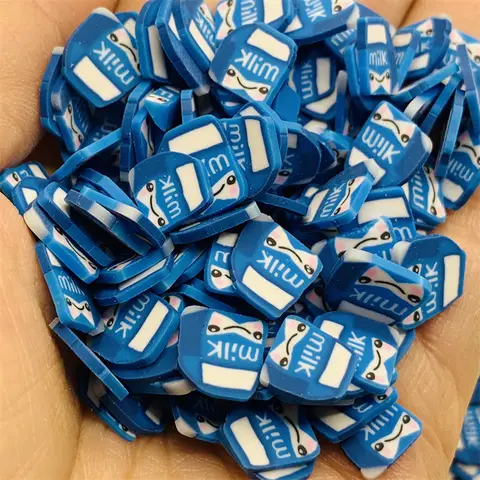 50g 10mm Hot Selling Polymer Clay Miniature Blue Milk Bottles Sprinkle, Cute Bubble Tea Slice for Crafts Making, Phone Deco, DIY
