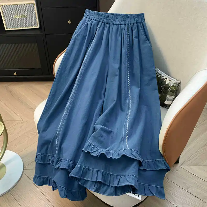 Blue Casual Long Pants For Women Summer Loose Embroidery Wide Leg Pants Patchwork Black Fungus Lace Straight Leg Trousers
Blue Casual Long Pants For Women Summer Loose Embroidery Wide Leg Pants Patchwork Black Fungus Lace Straight Leg Trousers