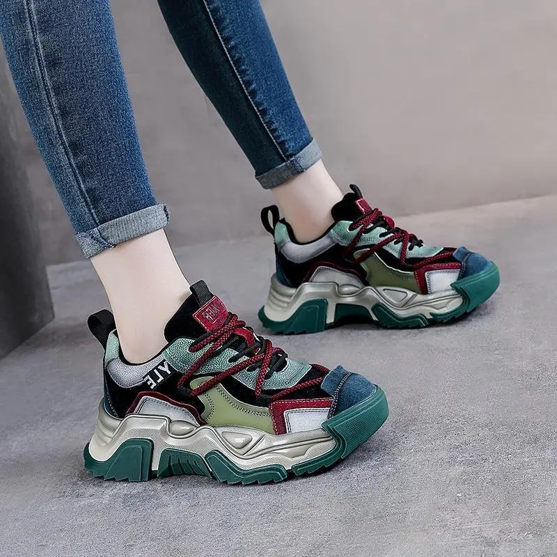 Sporty Casual Low-Top Dad Shoes Thick Bottom Patchwork Color Leather Anti-Slip round Toe Flat Heel Rubber Sole Fashionable
Sporty Casual Low-Top Dad Shoes Thick Bottom Patchwork Color Leather Anti-Slip round Toe Flat Heel Rubber Sole Fashionable