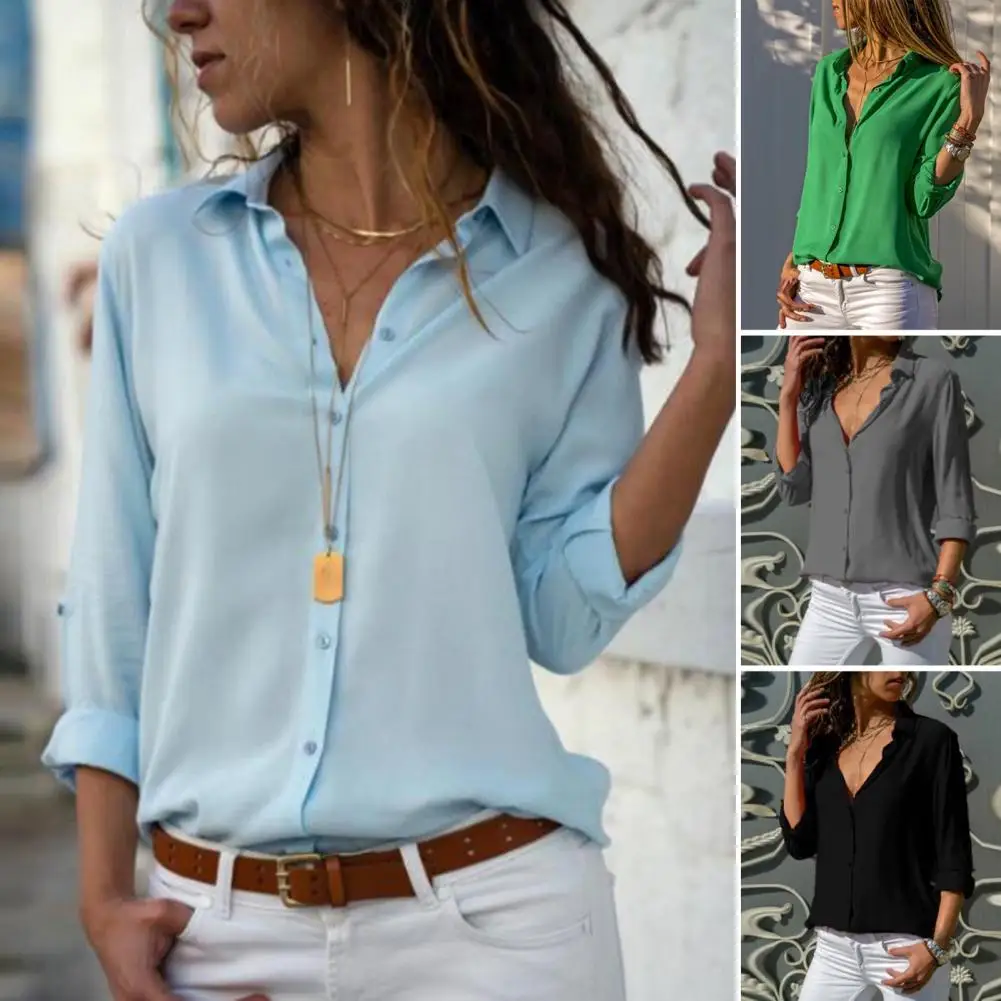 Shirt Top Elegant Women's Chiffon Shirt Lapel Long Sleeve Blouse for Office Lady Solid Color Thin Top for Work Leisure Wear
Shirt Top Elegant Women's Chiffon Shirt Lapel Long Sleeve Blouse for Office Lady Solid Color Thin Top for Work Leisure Wear