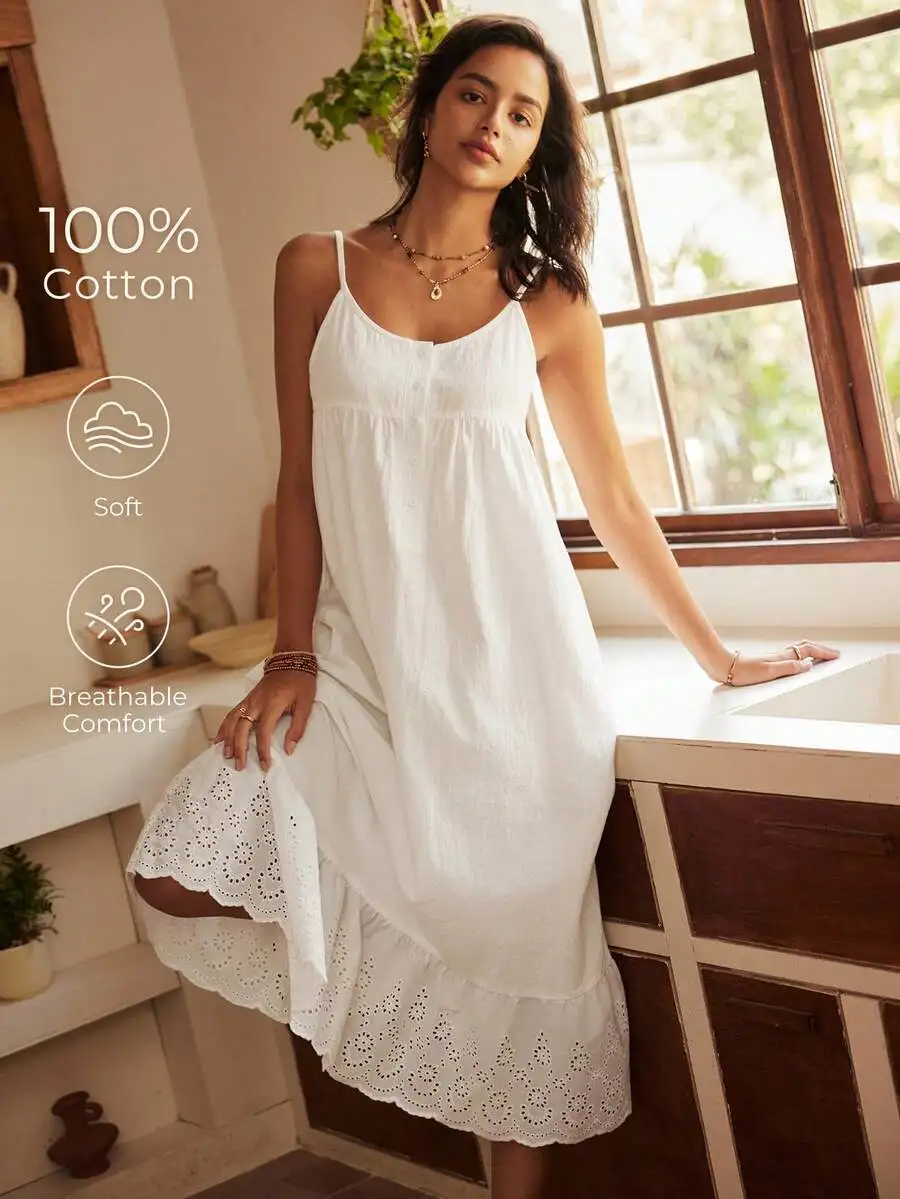Bohemian Style 100% Cotton Spaghetti Strap Women Nightgown With Lace Trim
Bohemian Style 100% Cotton Spaghetti Strap Women Nightgown With Lace Trim