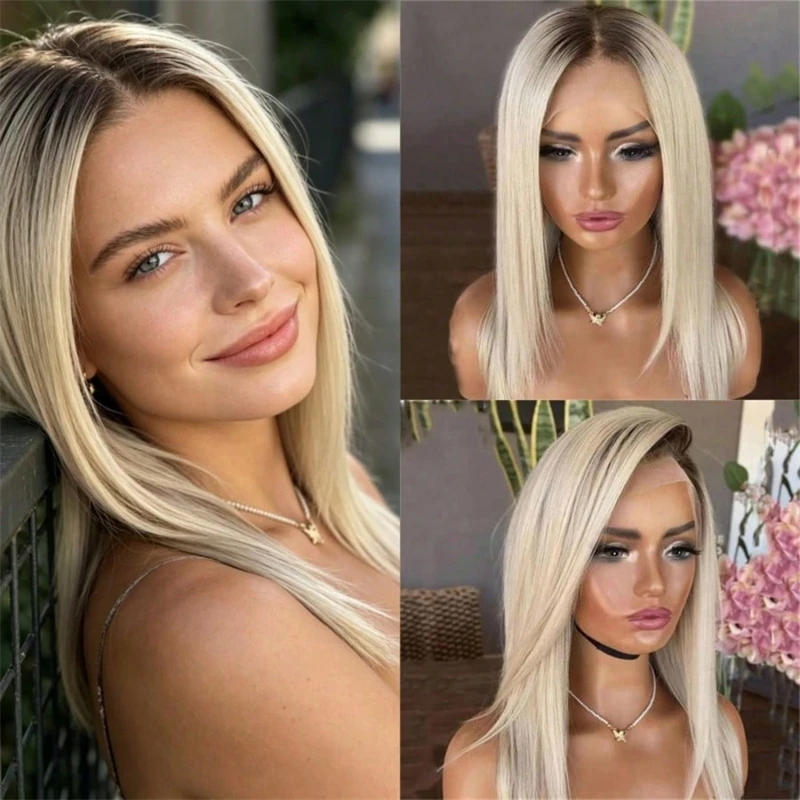 13x4 Short Straight Bob High Quality Ombre Light Golden Blonde Synthetic Lace Front Wig with Roots Preplucked Realistic Hairline
13x4 Short Straight Bob High Quality Ombre Light Golden Blonde Synthetic Lace Front Wig with Roots Preplucked Realistic Hairline