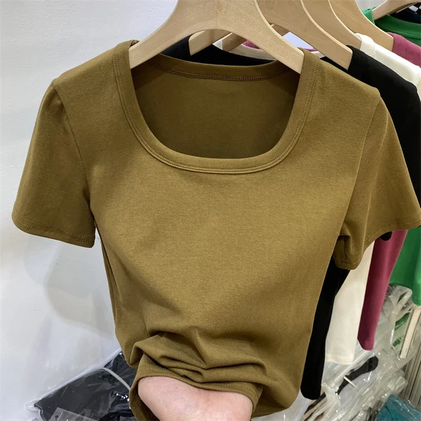 Summer New Style Women's Pure Color Square Collar Short Sleeve T-Shirt Exposing Clavicle Versatile Basic Korean Version Top
Summer New Style Women's Pure Color Square Collar Short Sleeve T-Shirt Exposing Clavicle Versatile Basic Korean Version Top