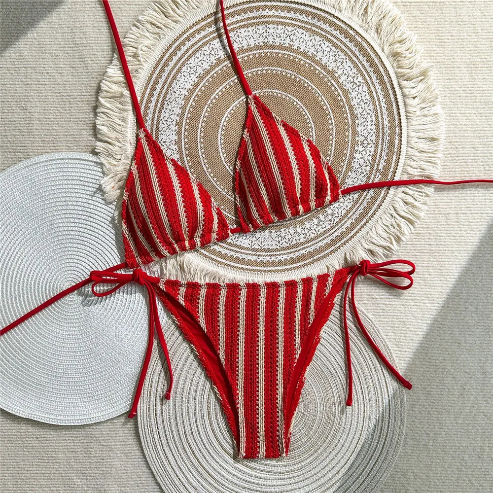 Sexy Red Striped Swimsuit Halter String Thong Micro Triangle Crochet Bikini Swimwear Woman 2026 Bathing Suit Bikinis Sets Mujer
Sexy Red Striped Swimsuit Halter String Thong Micro Triangle Crochet Bikini Swimwear Woman 2026 Bathing Suit Bikinis Sets Mujer