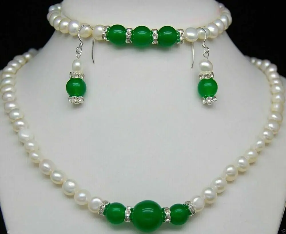 7-8mm Natural White Pearl & Green Jade Necklace 20"+ Bracelet 7.5"+ Earrings Set
7-8mm Natural White Pearl & Green Jade Necklace 20"+ Bracelet 7.5"+ Earrings Set