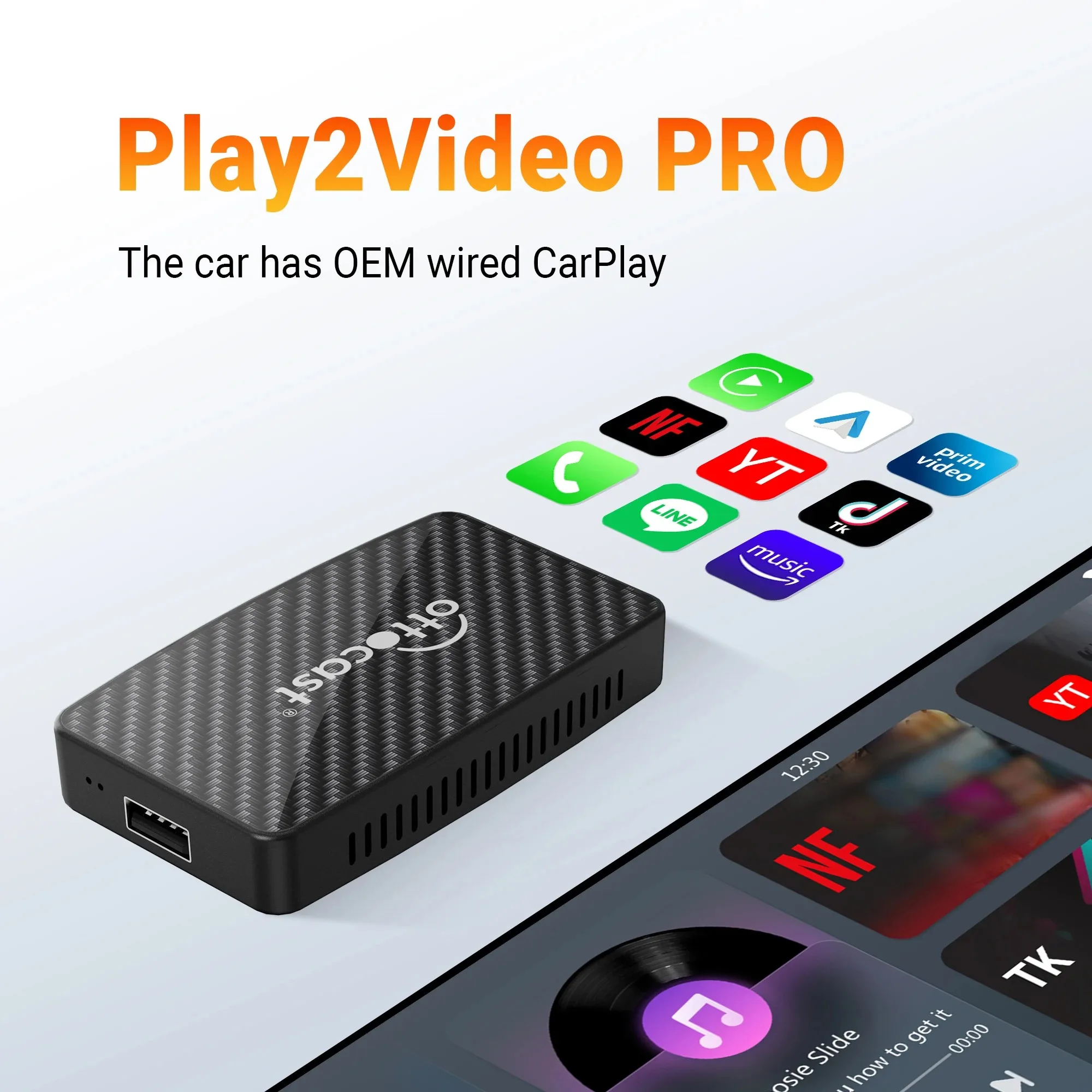 OTTOCAST Play2Video Pro Wireless CarPlay Android Auto Adapter for TikTok Youtube Netflix IPTV for VW Benz Kia Honda Toyota
OTTOCAST Play2Video Pro Wireless CarPlay Android Auto Adapter for TikTok Youtube Netflix IPTV for VW Benz Kia Honda Toyota