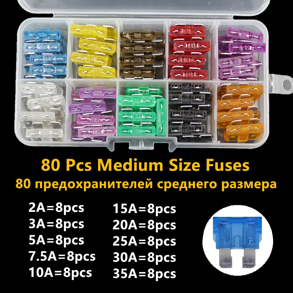 Medium Mini Auto Car Fuses 2A/3A/5A/7.5A/10A/15A/20A/25A/30A/35A Amp With Storage Case Assortment Blade Fuse Set Kit
Medium Mini Auto Car Fuses 2A/3A/5A/7.5A/10A/15A/20A/25A/30A/35A Amp With Storage Case Assortment Blade Fuse Set Kit