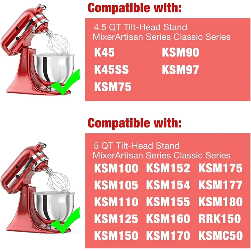 K45WW Stainless Steel 6-Wire Whip Attachment For Kitchenaid Tilt-Head Stand Mixer 4.5-5 Quart Bowl Whisk Replacement
K45WW Stainless Steel 6-Wire Whip Attachment For Kitchenaid Tilt-Head Stand Mixer 4.5-5 Quart Bowl Whisk Replacement