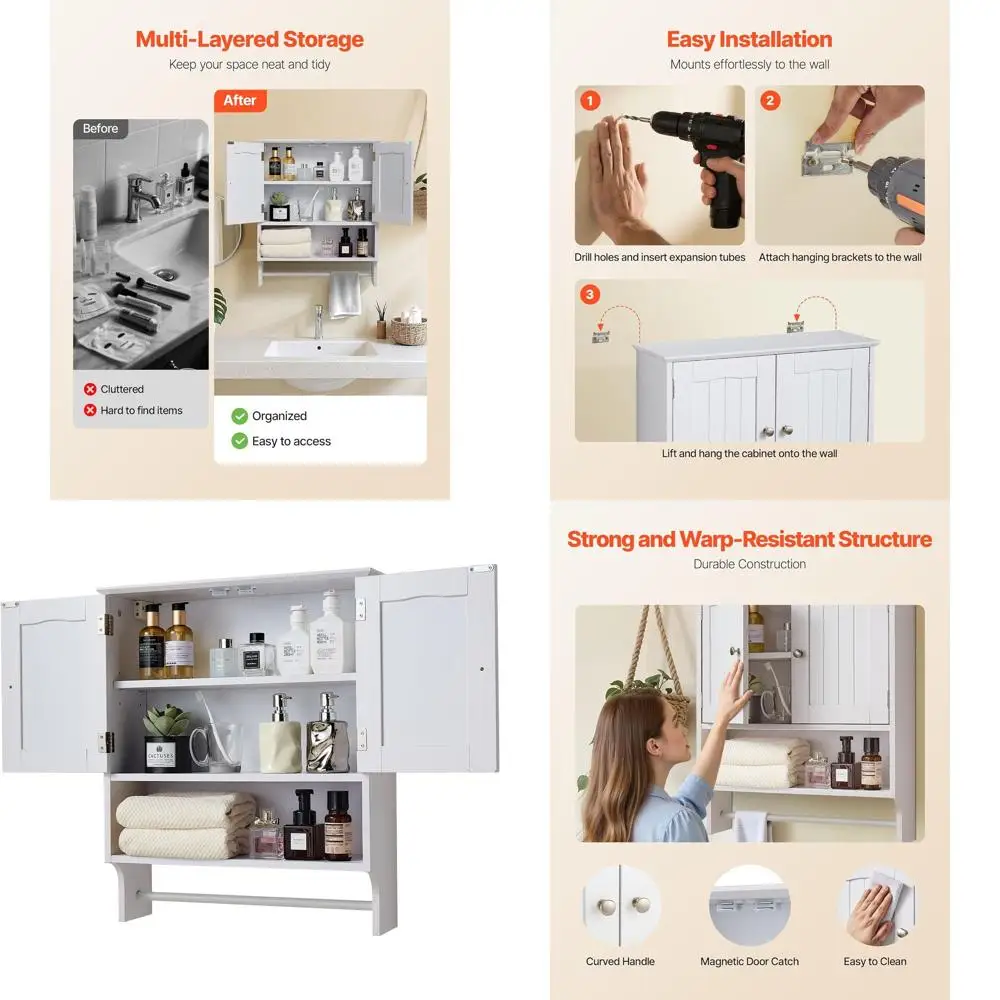 23 Wide x 27 Tall Wall-Mounted Medicine Cabinet with Storage, Open Shelves, and Towel Bar for Bathroom, Laundry, or Kitchen, Whi
23 Wide x 27 Tall Wall-Mounted Medicine Cabinet with Storage, Open Shelves, and Towel Bar for Bathroom, Laundry, or Kitchen, Whi