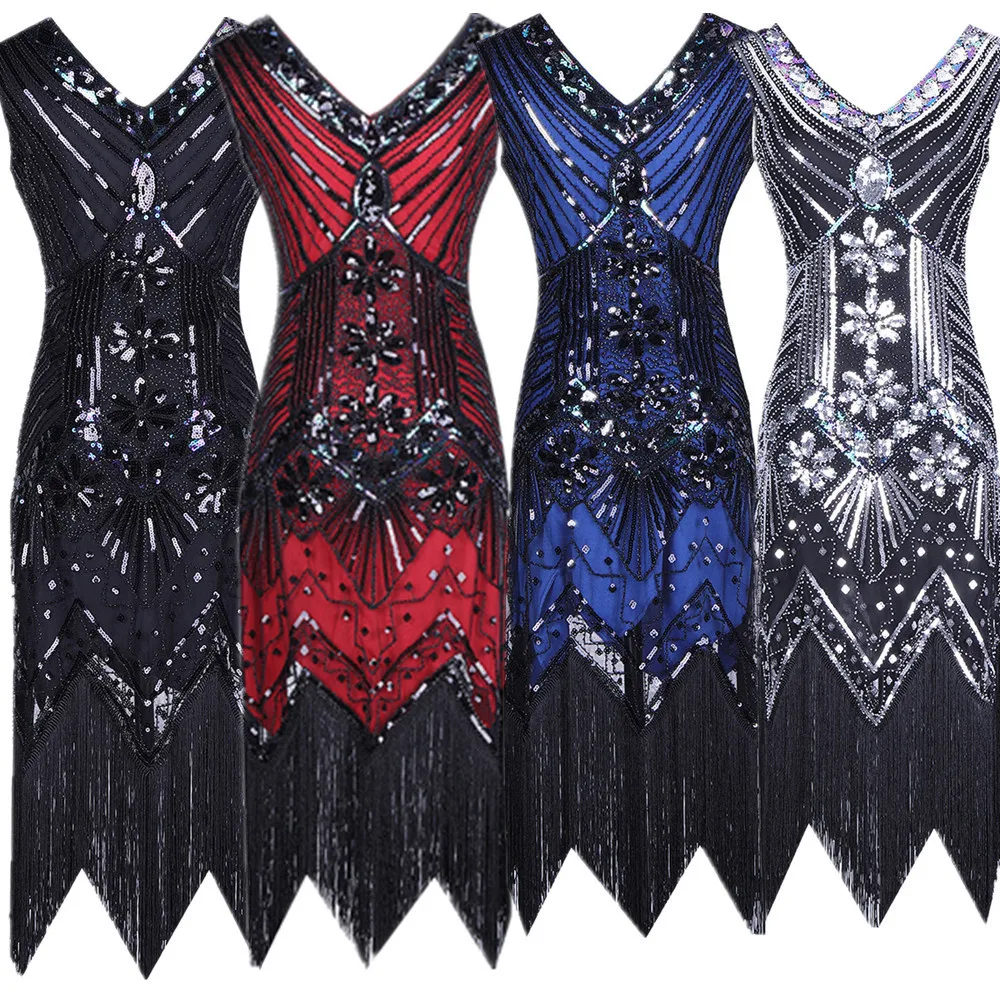 Popular 1920s Retro Dress Handmade Beaded Sequins V-Neck Sleeveless Sexy Women's Tassel Evening Dress Plus Size
Popular 1920s Retro Dress Handmade Beaded Sequins V-Neck Sleeveless Sexy Women's Tassel Evening Dress Plus Size