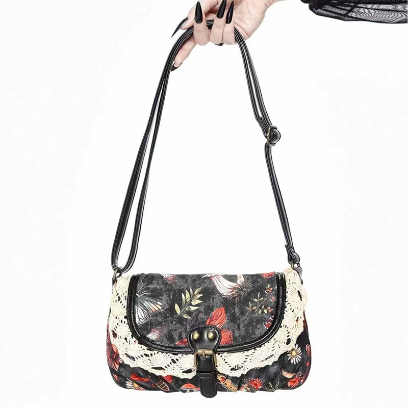 Retro Floral Print Canvas Bag, Lace Spliced Black Leather Flap, Adjustable Shoulder Crossbody Purse,Vintage Metal Buckle Handbag
Retro Floral Print Canvas Bag, Lace Spliced Black Leather Flap, Adjustable Shoulder Crossbody Purse,Vintage Metal Buckle Handbag