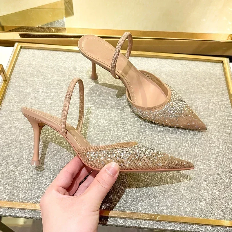Summer Autumn Mesh Breathable Pointed Fine Heel with Toe Cap and Straps Pressure Drilling Exposed Heel High-Heeled Sandals Woman
Summer Autumn Mesh Breathable Pointed Fine Heel with Toe Cap and Straps Pressure Drilling Exposed Heel High-Heeled Sandals Woman
