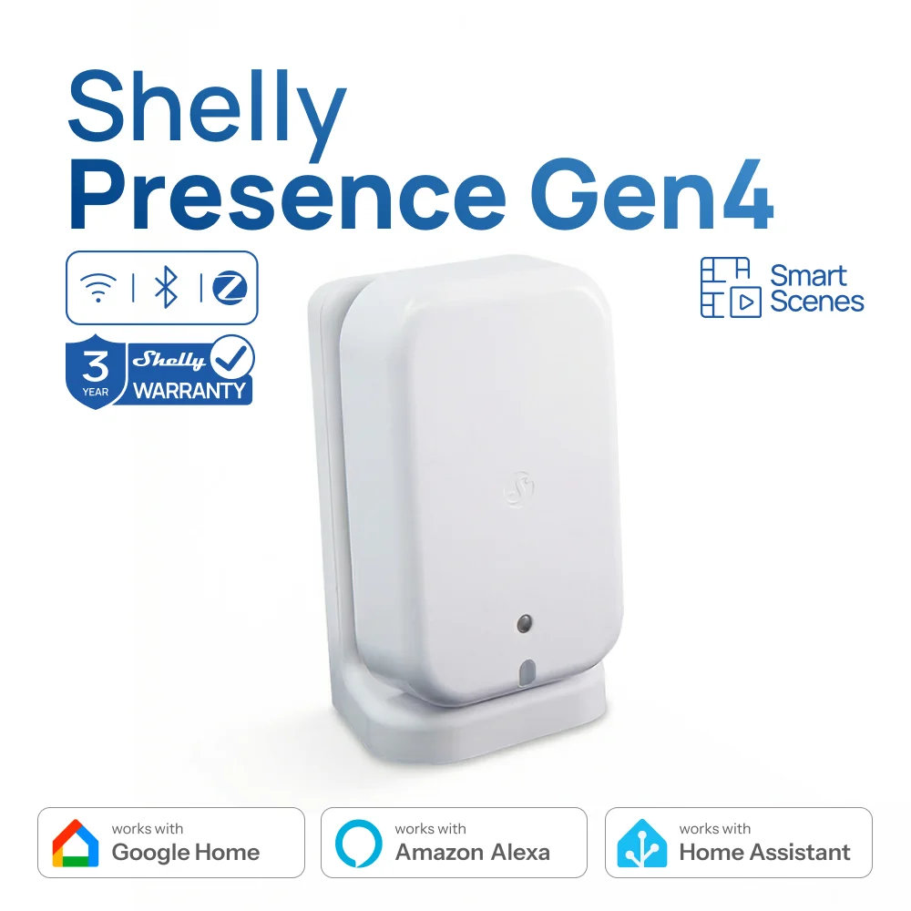 Датчик присутствия человека Shelly Presence Gen4 Zigbee, датчик движения Matter для умного дома, датчик освещенности, домашняя автоматизация
Датчик присутствия человека Shelly Presence Gen4 Zigbee, датчик движения Matter для умного дома, датчик освещенности, домашняя автоматизация