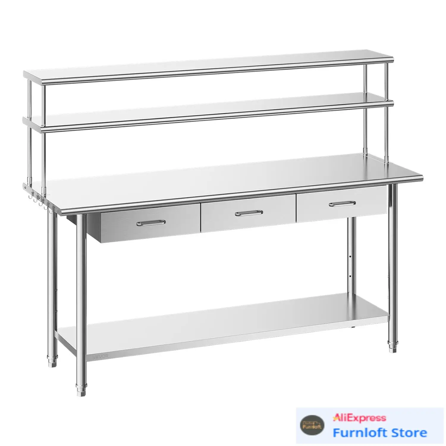 Stainless Steel Work Table, 24x72 Inch Food Prep Table with Overshelves and 3 Drawers, Commercial Kitchen Workstation
Stainless Steel Work Table, 24x72 Inch Food Prep Table with Overshelves and 3 Drawers, Commercial Kitchen Workstation