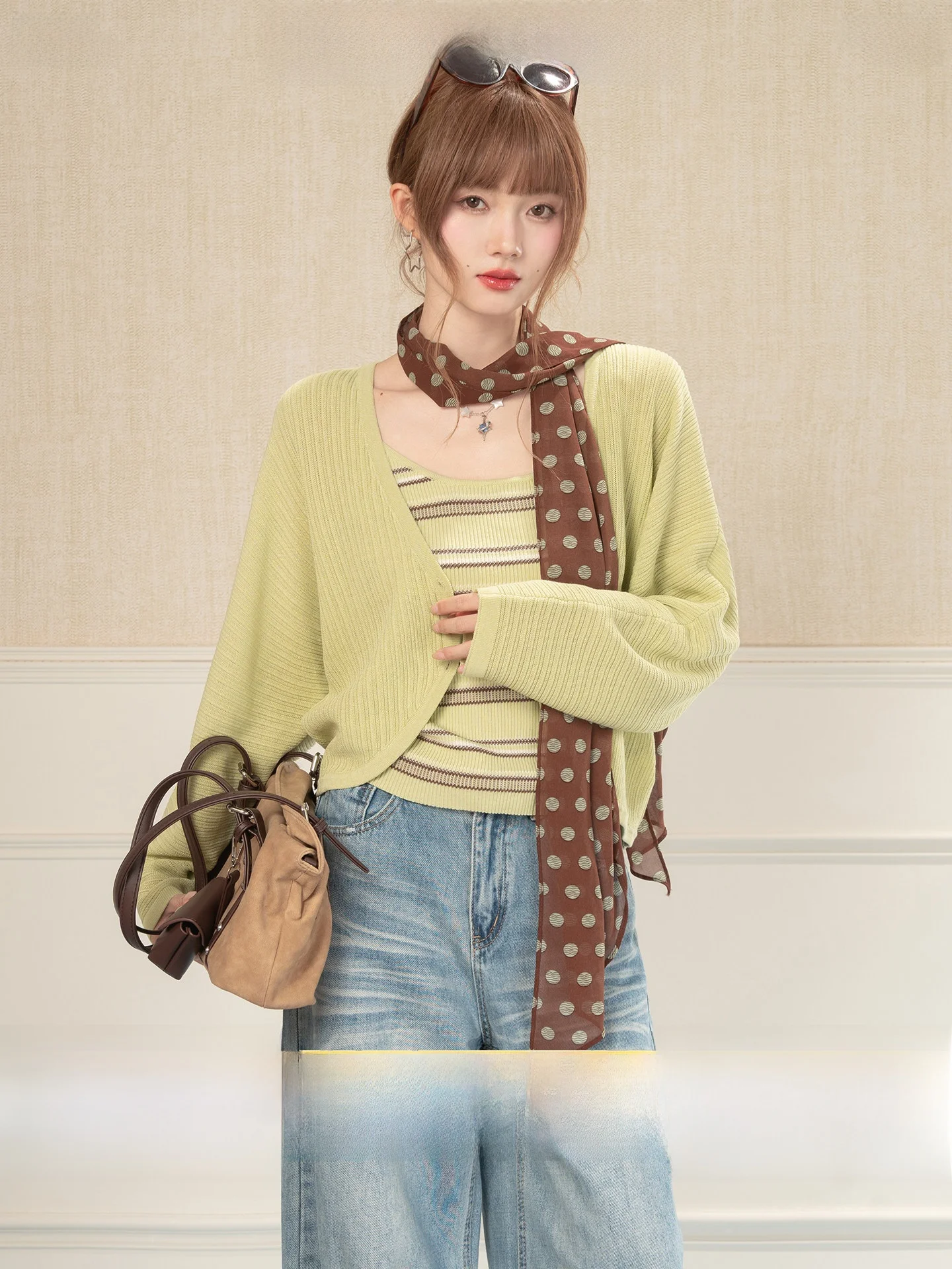 Heynew Green Knitted Cardigan Inner Stripe Vest Women Spring Anti-aging Two-piece Set Loose Fit Long Sleeve Regular Length
Heynew Green Knitted Cardigan Inner Stripe Vest Women Spring Anti-aging Two-piece Set Loose Fit Long Sleeve Regular Length