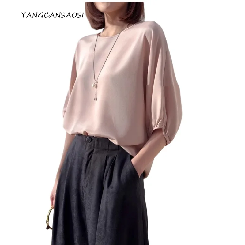 Women's Fashion Autumn Clothing 26MM 93% Natural Mulberry Silk Elastic Wrinkled Round Neck Batwing Sleeve Solid Color T-shirt
Women's Fashion Autumn Clothing 26MM 93% Natural Mulberry Silk Elastic Wrinkled Round Neck Batwing Sleeve Solid Color T-shirt