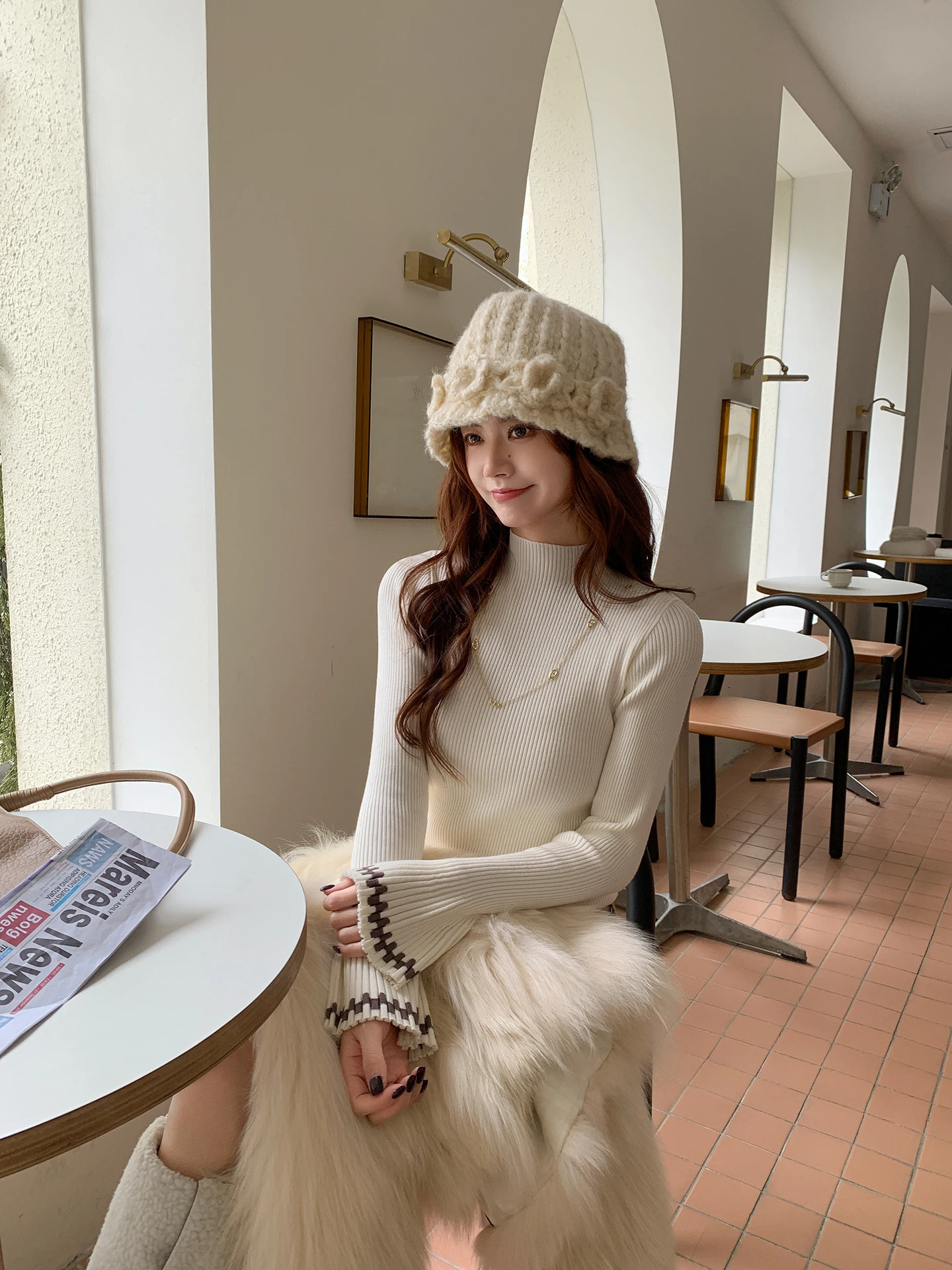 White f-High Collar Women's Base irt Winter Knitwear Inner Wear Bell Sve Sli Look Good Match Coat Girls' Faion
White f-High Collar Women's Base irt Winter Knitwear Inner Wear Bell Sve Sli Look Good Match Coat Girls' Faion
