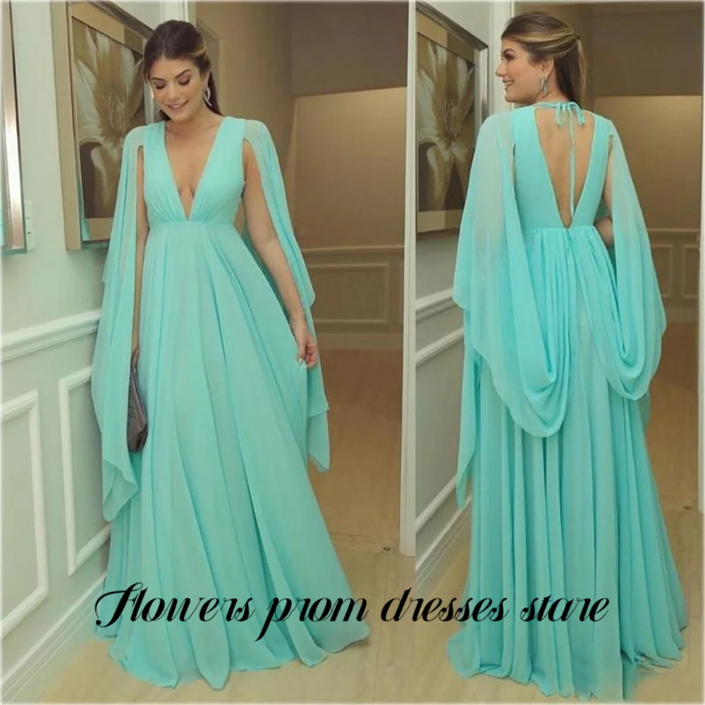 Flowers Turquoise Party Dress Deep V Neck فساتين السهرة Cape Sleeve Night Dress with Open Back for Woman Customized
Flowers Turquoise Party Dress Deep V Neck فساتين السهرة Cape Sleeve Night Dress with Open Back for Woman Customized
