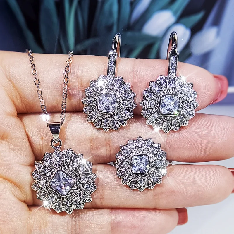 2022 NEW Fashion Flower Shape Jewelry Set for Wome Fine silver plate Earring Necklace Ring Wedding Engagement Gift Accessories
2022 NEW Fashion Flower Shape Jewelry Set for Wome Fine silver plate Earring Necklace Ring Wedding Engagement Gift Accessories