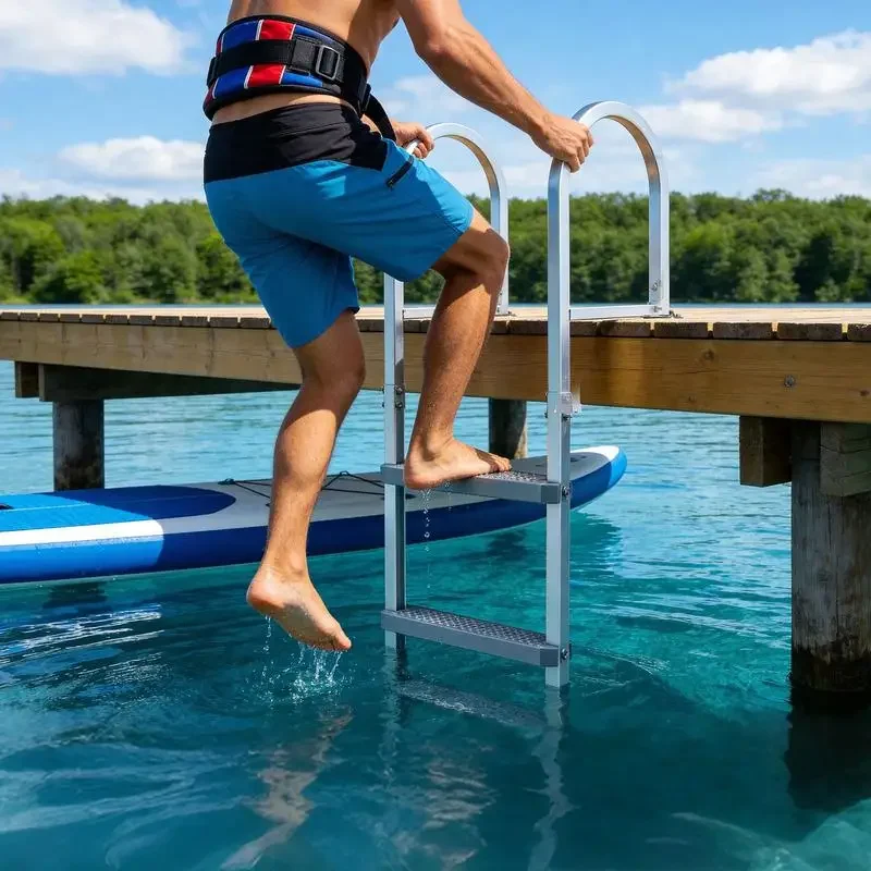 Removable Dock Ladder, 4 Steps, Aluminum Alloy Pontoon Boat Swim Ladder, with Non-Slip Wide PP Steps, 227 kg Weight Capacity, Quick Release Design, for Lake Swimming, Pool, Marine Boarding
Removable Dock Ladder, 4 Steps, Aluminum Alloy Pontoon Boat Swim Ladder, with Non-Slip Wide PP Steps, 227 kg Weight Capacity, Quick Release Design, for Lake Swimming, Pool, Marine Boarding