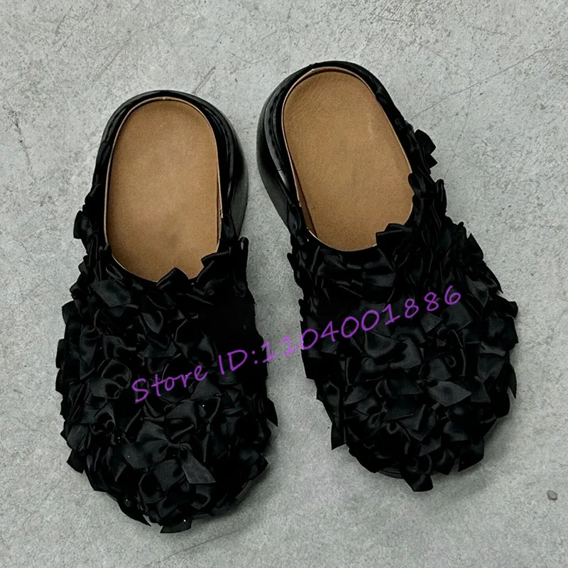 Big Round Toe Thick Heel Half Slippers Black Bow Flower Asymmetric Design Mules Fashion Versatile High Heels Pumps Women Shoes
Big Round Toe Thick Heel Half Slippers Black Bow Flower Asymmetric Design Mules Fashion Versatile High Heels Pumps Women Shoes