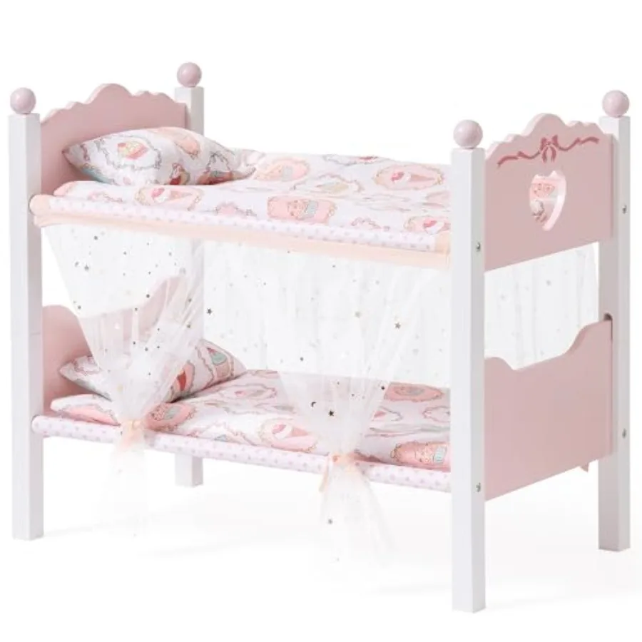 Baby Doll Bunk Beds for 3+, Wooden Toy Crib with Starry Curtain, Stackable 18 Inch Doll Bed Playset with Bedding Accessories, P
Baby Doll Bunk Beds for 3+, Wooden Toy Crib with Starry Curtain, Stackable 18 Inch Doll Bed Playset with Bedding Accessories, P