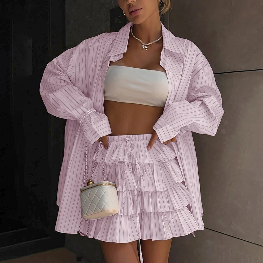 Linad Office Stripe Mini Skirts Outfits Casual Lapel Blouse With Layer Drawstring Skirts 2 Piece Sets Suit Summer Suits 2025
Linad Office Stripe Mini Skirts Outfits Casual Lapel Blouse With Layer Drawstring Skirts 2 Piece Sets Suit Summer Suits 2025