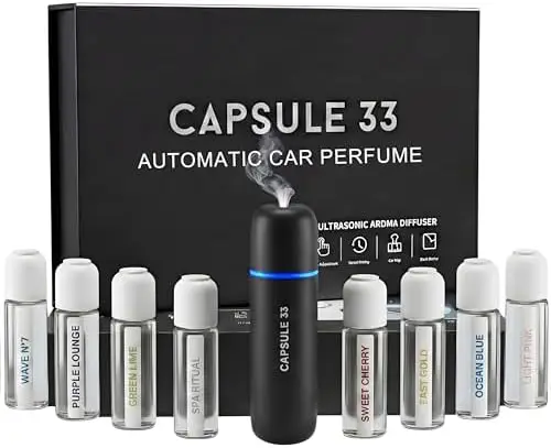 Car Perfume Diffuser, Smart Ultrasonic Air Freshener with 6 Scents, Auto On/Off, Waterless, Black
Car Perfume Diffuser, Smart Ultrasonic Air Freshener with 6 Scents, Auto On/Off, Waterless, Black