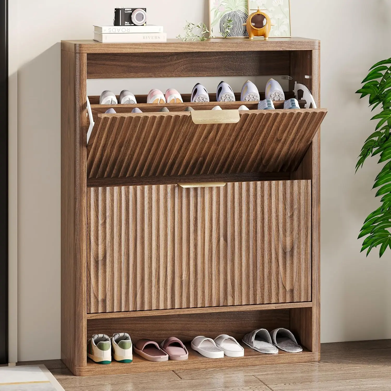 Fluted Shoe Storage Cabinet for Entryway with 2 Flip Drawers, Narrow Wood Fluted Slim Shoe Rack Cabinet, Free, Customized
Fluted Shoe Storage Cabinet for Entryway with 2 Flip Drawers, Narrow Wood Fluted Slim Shoe Rack Cabinet, Free, Customized