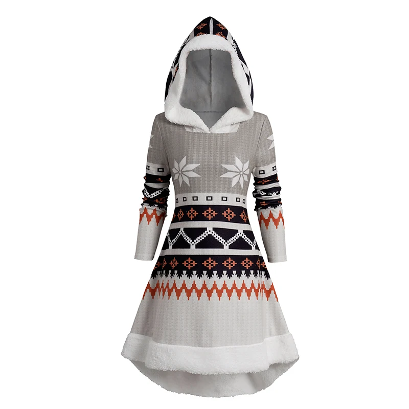 Dressfo 2024 Women's Christmas Dresses Snowflake Print Ethnic Hooded Dress Faux Fur Panel Long Sleeve A Line Dress
Dressfo 2024 Women's Christmas Dresses Snowflake Print Ethnic Hooded Dress Faux Fur Panel Long Sleeve A Line Dress
