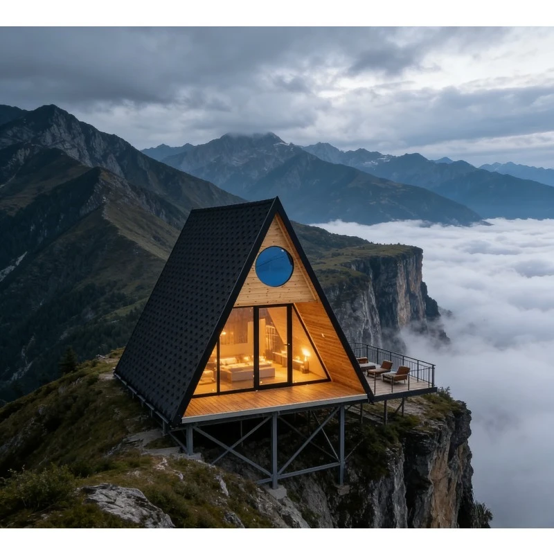 Steel Structure A-frame Triangle Cabin with Terrace Double Story Wood Appearance Luxury Resort Chalet Prefab Living Home
Steel Structure A-frame Triangle Cabin with Terrace Double Story Wood Appearance Luxury Resort Chalet Prefab Living Home